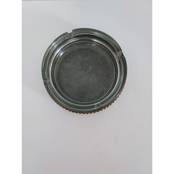 Vintage 2 Piece Glass Ashtray w/ Brass Chain Mid-Century Modern Made in England - Picture 2 of 4